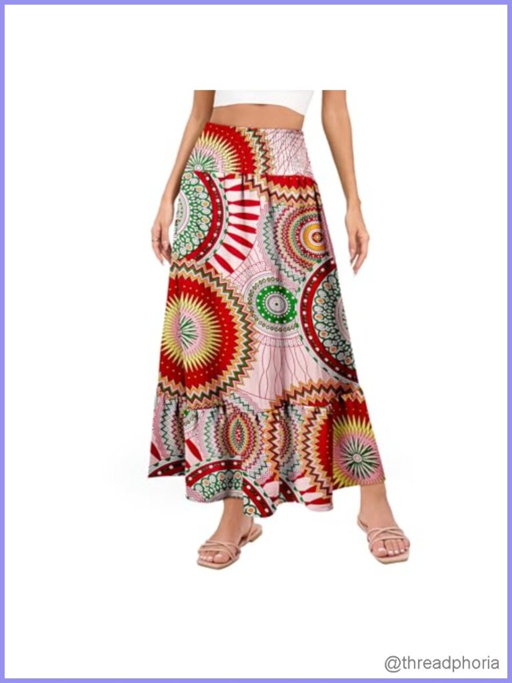 Women's Floral Boho Tiered A-Line Maxi Skirt with Pockets 100% Polyester